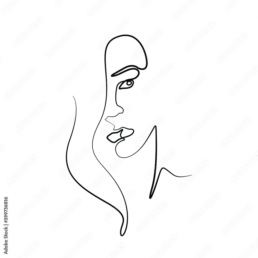 Woman abstract portrait, continuous line drawing, small tattoo, print for clothes and logo design, emblem or logo design, silhouette one single line on a white background, isolated vector illustration Woman abstract portrait, continuous line drawing, small tattoo, print for clothes and logo design, emblem or logo design, silhouette one single line on a white background, isolated vector illustration
