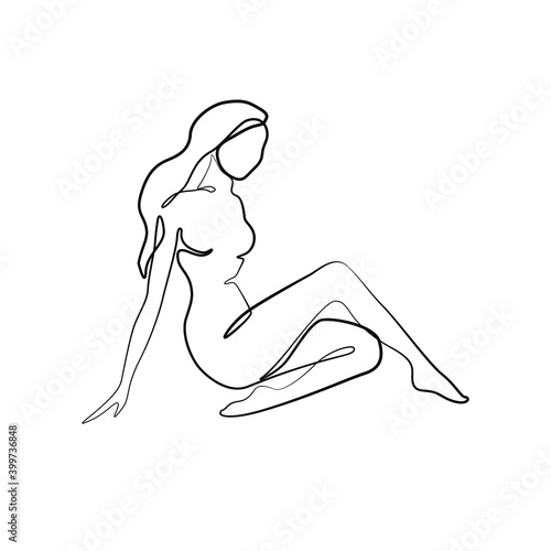 Woman body abstract silhouette, continuous line drawing, small tattoo, print for clothes, emblem or logo design for spa or beauty salon, cosmetics, isolated vector illustration.