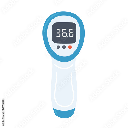 Non-contact infrared electronic thermometer with normal temperature. Medical measurement apparatus. Isolated vector object on white background