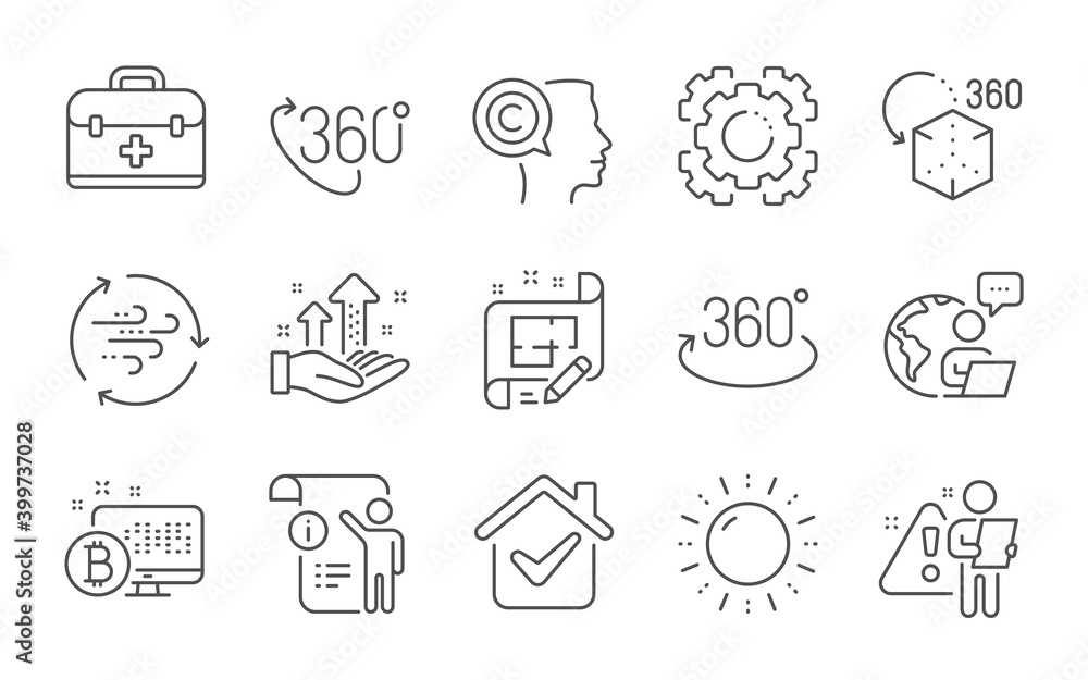 Bitcoin system, 360 degree and Writer line icons set. Augmented reality, Wind energy and Manual doc signs. Analysis graph, First aid and Seo gear symbols. Line icons set. Vector Bitcoin system, 360 degree and Writer line icons set. Augmented reality, Wind energy and Manual doc signs. Analysis graph, First aid and Seo gear symbols. Line icons set. Vector