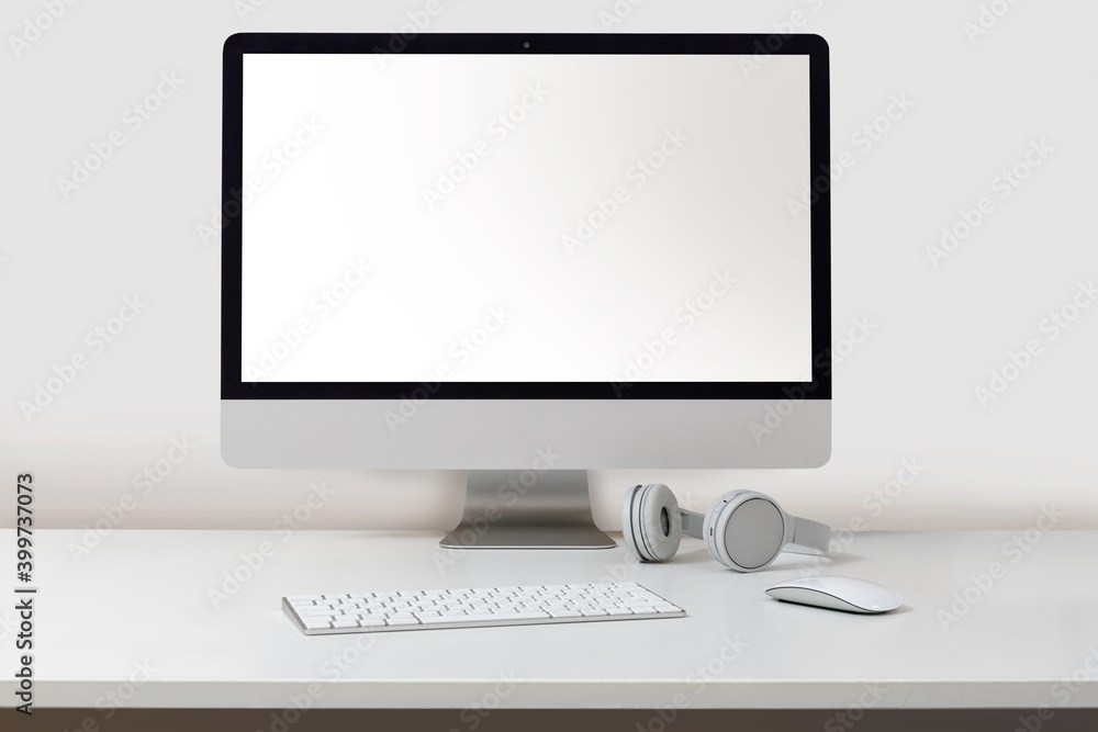 Desktop computer on a white