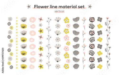 手描きの花の素材セット（ライン）