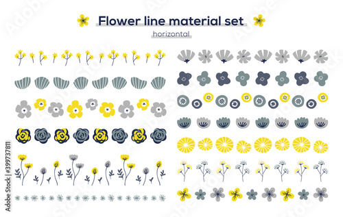 手描きの花の素材セット（ライン）