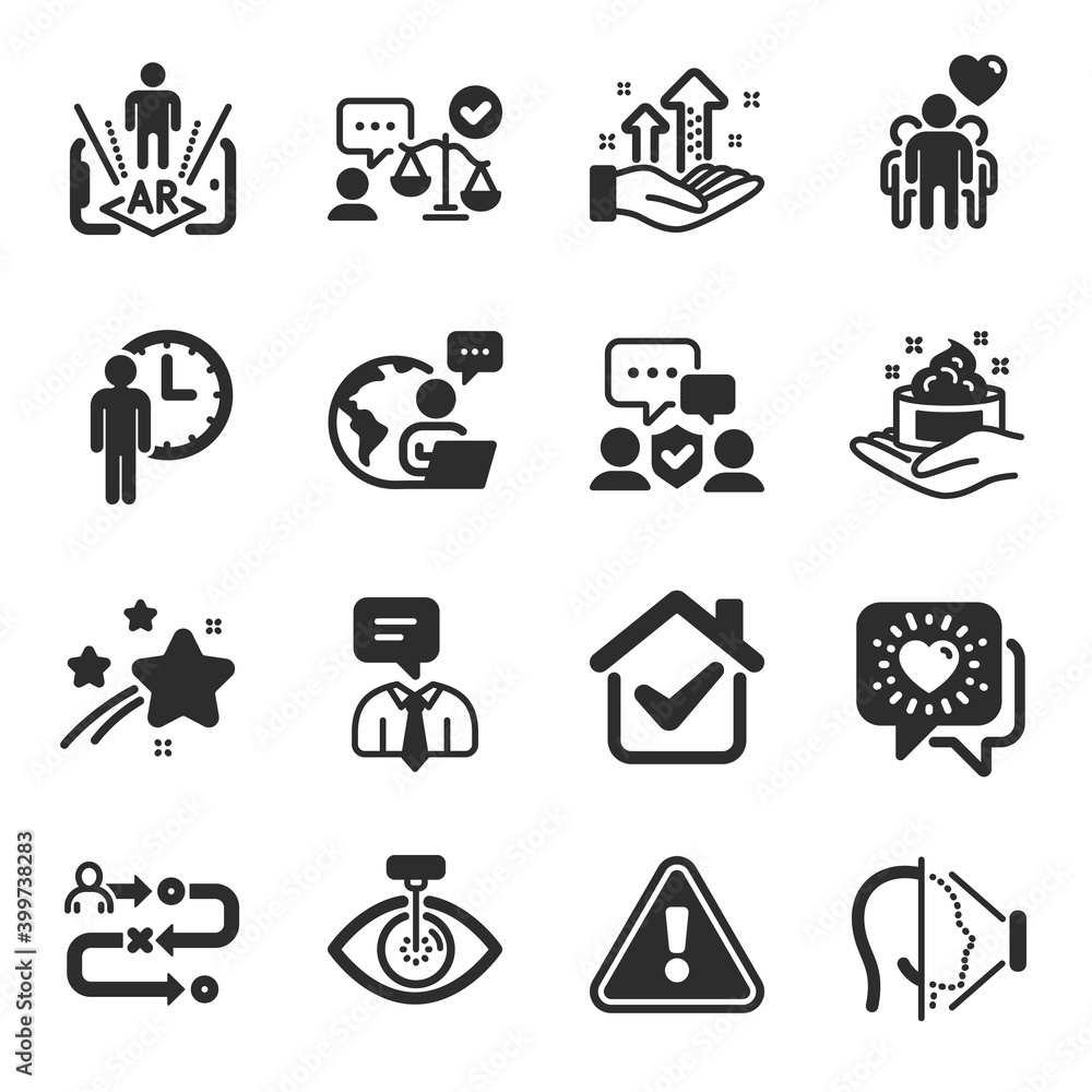 Set of People icons, such as Eye laser, Waiting, Friendship symbols. Security agency, Journey path, Augmented reality signs. Friends chat, Face id, Support service. Lawyer, Analysis graph. Vector Set of People icons, such as Eye laser, Waiting, Friendship symbols. Security agency, Journey path, Augmented reality signs. Friends chat, Face id, Support service. Lawyer, Analysis graph. Vector