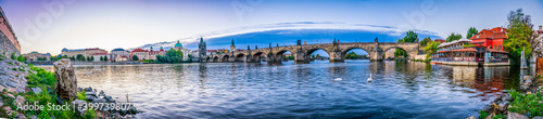 Charles bridge panorama in Prague, Czech Republic