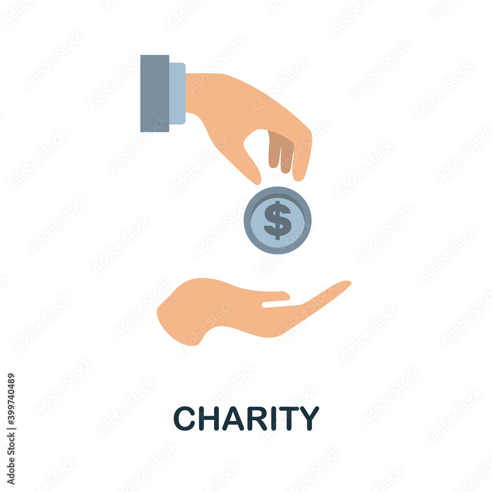 Donation flat icon. Color simple element from volunteering collection. Creative Donation icon for web design, templates, infographics and more Donation flat icon. Color simple element from volunteering collection. Creative Donation icon for web design, templates, infographics and more