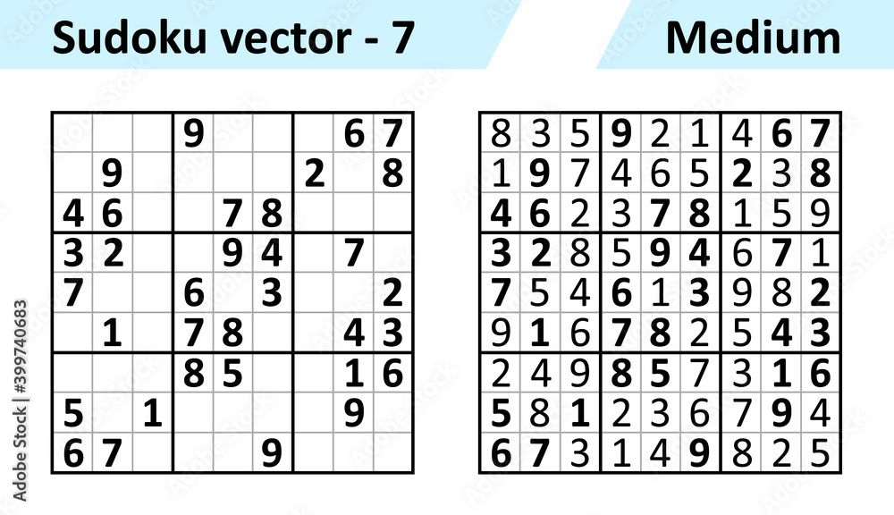 Sudoku game set with answers medium Difficulty. 28598288 Vector Art at  Vecteezy