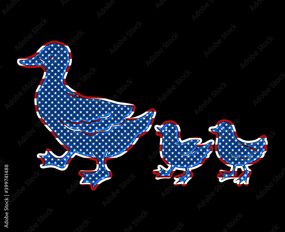 Fototapeta premium ducks family United States of America USA Flag illustration