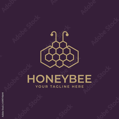 bee and honey combination logo design in fancy color