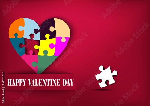 Heart shape made of puzzle pieces with Texter valentine day.health, support, love.