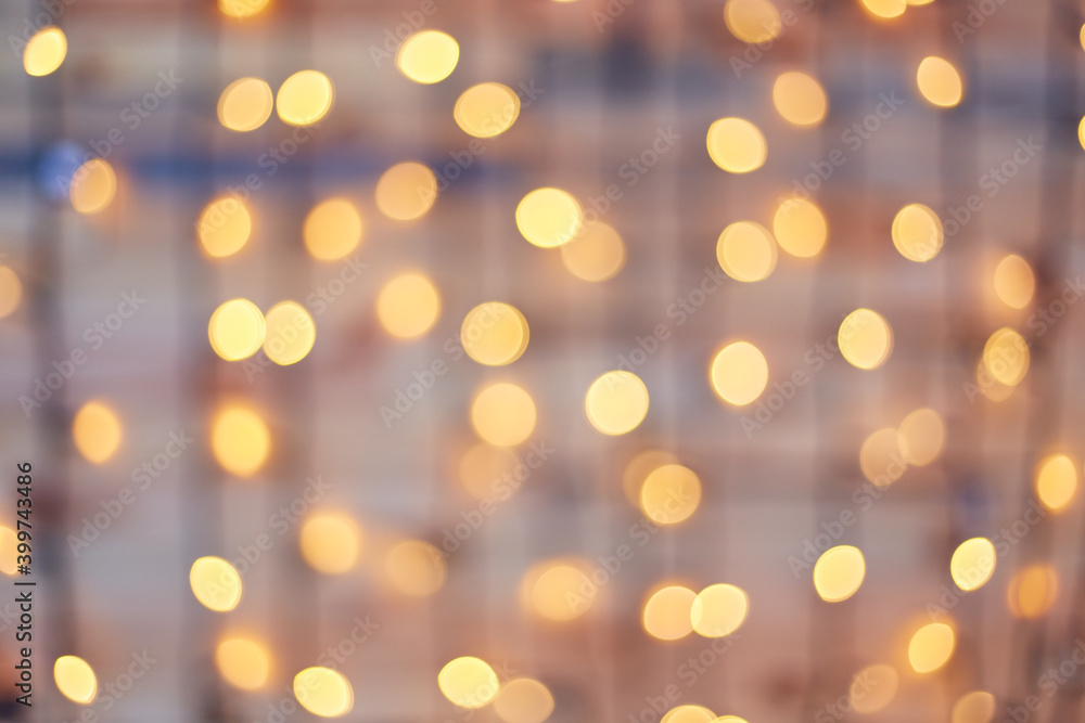 Fototapeta premium Square background bokeh of sparkling golden festive lights