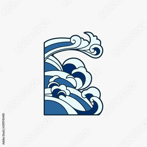 logo icon symbol design of the letter e stylized as the ocean with waves water