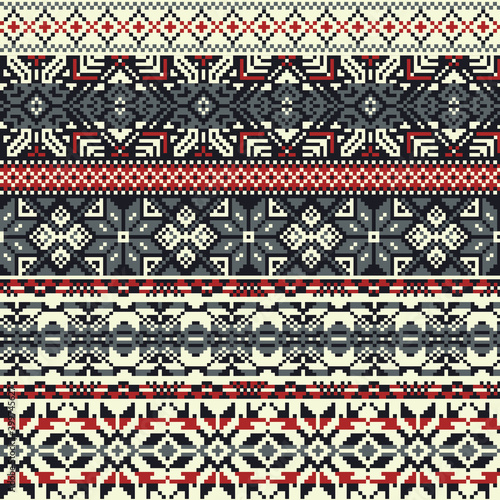 Norwegian traditional snowflake knitted jacquard  vector seamless pattern

