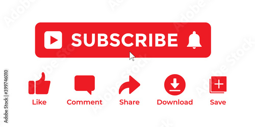 Icon Set for Channel. Subscribe Collection Vector in Flat Style Isolated on White Background