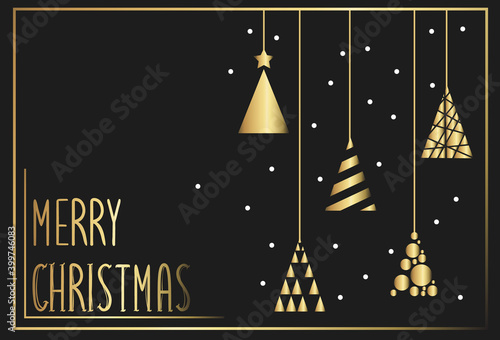 Merry christmas banner with christmas trees in triangle shape and snowflakes