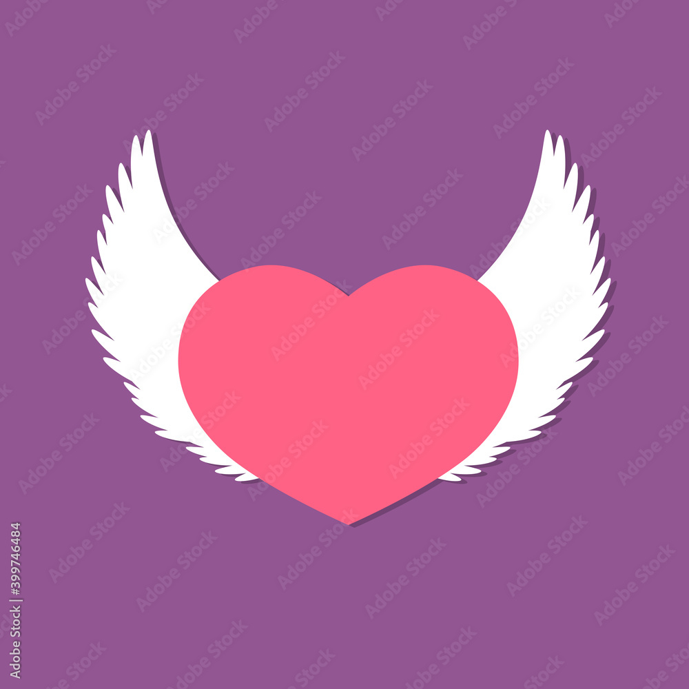 Heart with wings icon, flat graphic design template, love sign, Valentines Day symbol, vector illustration Heart with wings icon, flat graphic design template, love sign, Valentines Day symbol, vector illustration