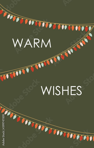 Christmas warm wishes greeting card with colorful light bulb garland