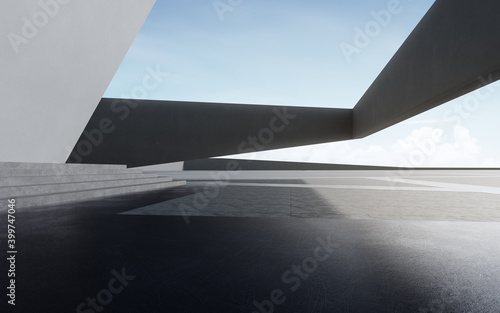 Empty concrete floor for car park. 3d rendering of abstract gray building with clear sky background. © MIRROR IMAGE STUDIO