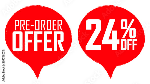 Pre-Order Offer, sale 24% off, banners design template, discount tags, vector illustration