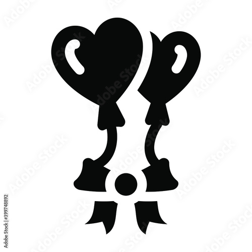 
Solid icon of bow balloons, party decor accessories 
