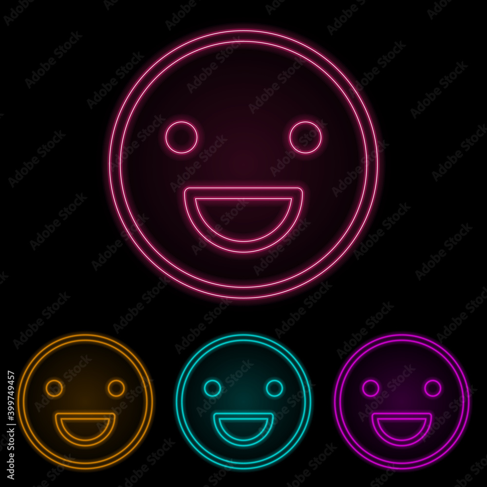 Emotion smile color neon set. Simple thin line, outline vector of web icons for ui and ux, website or mobile application