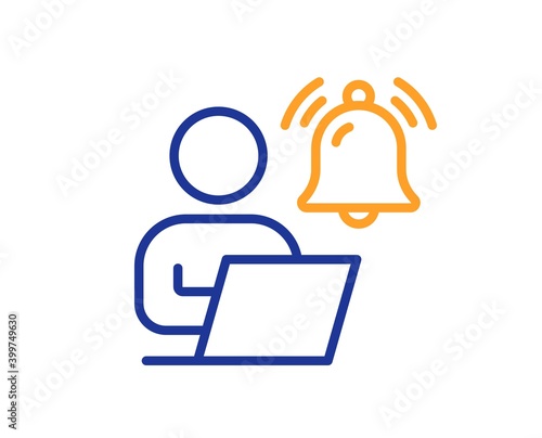 User notification line icon. Alarm bell reminder sign. Message alert symbol. Quality design element. Line style user notification icon. Editable stroke. Vector