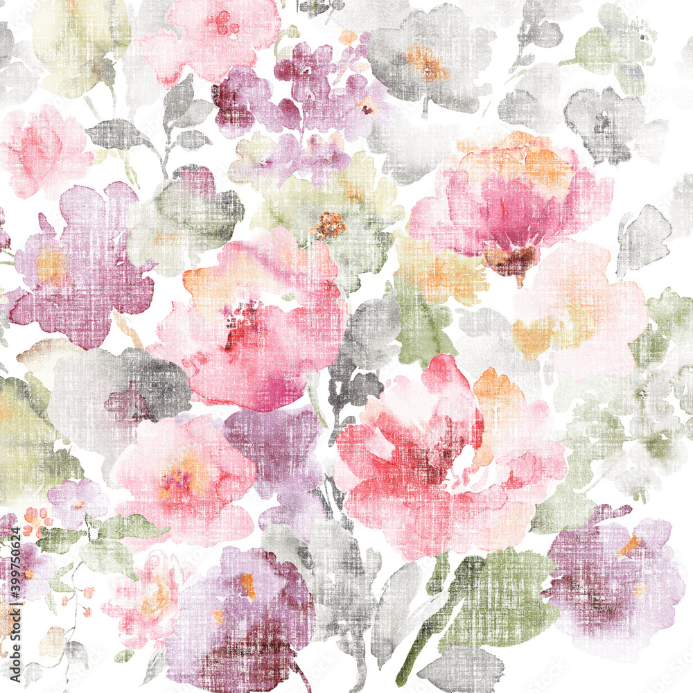 Flowers watercolor illustration,Decorative elegant luxury design.Vintage elements in baroque, rococo style.Design for cover, fabric, textile, wrapping paper