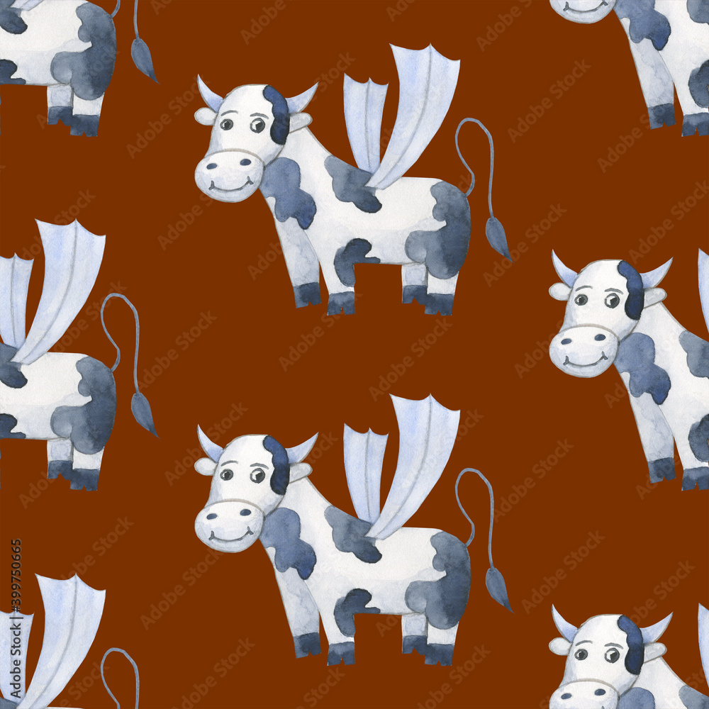 Obraz premium Flying cow. Symbol 2021 year bull. 2021 ox