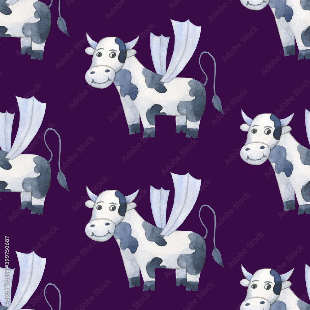 Fototapeta premium Cow flying clipart. Symbol year 2021 bull