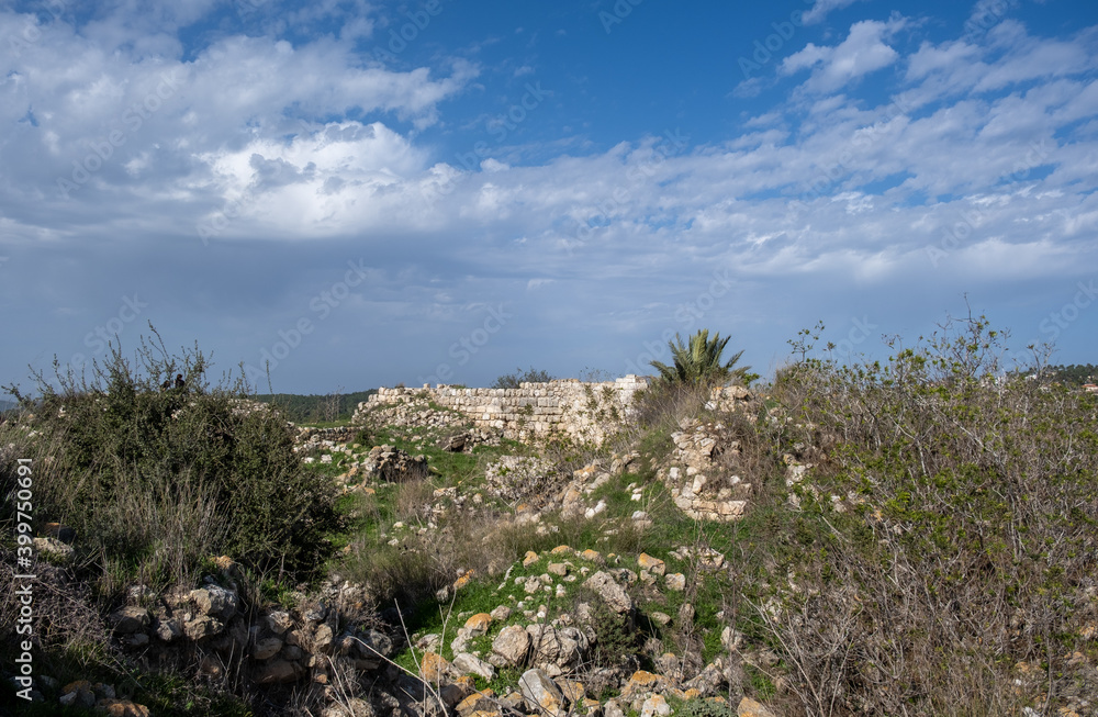 Panoramic view of Ruins of Crusader's forte at Beit Itab at the  Jerusalem Subdistrict