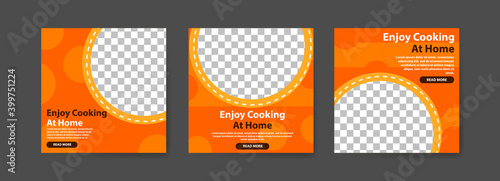 Enjoy cooking at home. collection of social media posts for the anti-covid-19 coronavirus campaign.