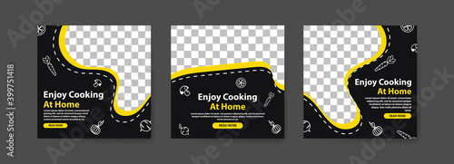 Enjoy cooking at home. collection of social media posts for the anti-covid-19 coronavirus campaign.
