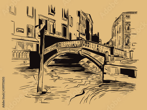 Venice hand drawing vector illustration canal brown