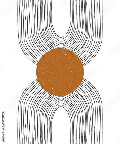 Vector contemporary illustration with aesthetic hand drawn abstract shapes and geometric elements. Creative Mid Century minimalist bohemian contemporary design, print, poster, cover, background