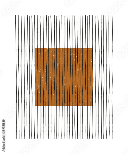 Vector contemporary illustration with aesthetic hand drawn abstract shapes and geometric elements. Creative Mid Century minimalist bohemian contemporary design, print, poster, cover, background
