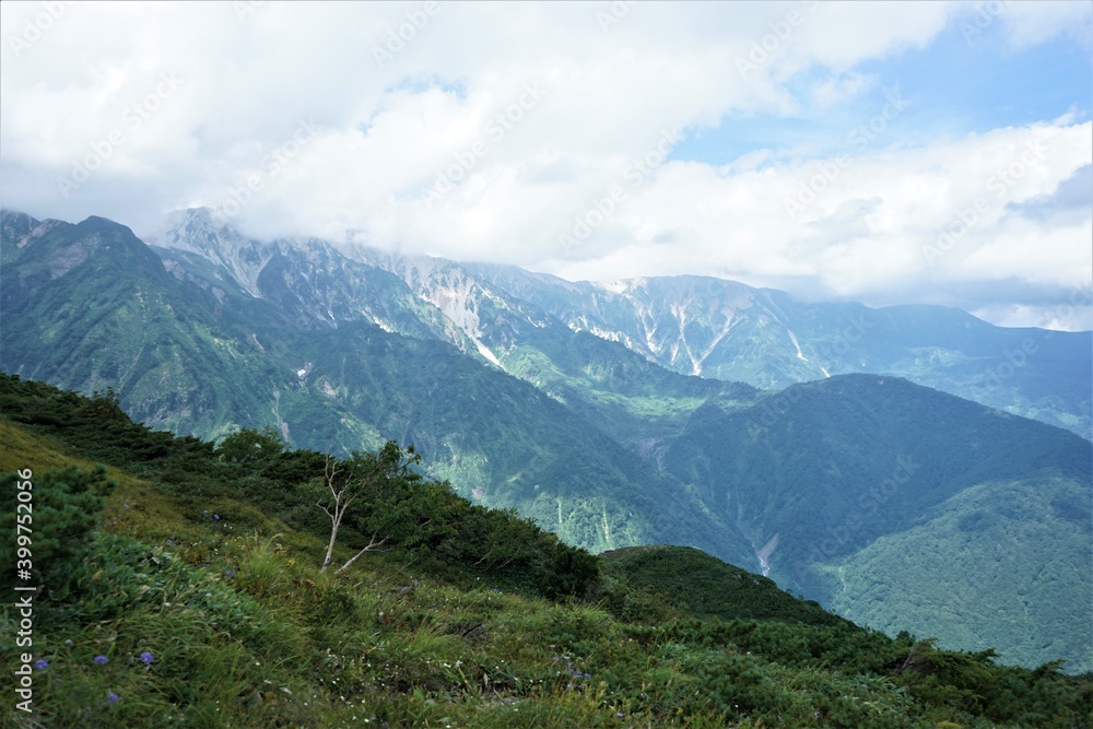 Happo One and View of Japanese Northern Alps in Hakuba, Nagano prefecture, Japan- 八方尾根から北アルプス連峰登山の眺め　長野県　日本