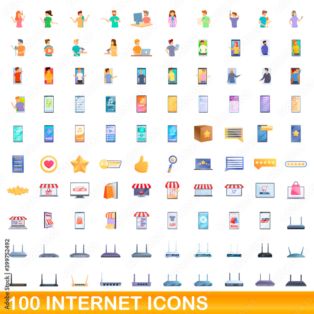 100 internet icons set. Cartoon illustration of 100 internet icons vector set isolated on white background 100 internet icons set. Cartoon illustration of 100 internet icons vector set isolated on white background