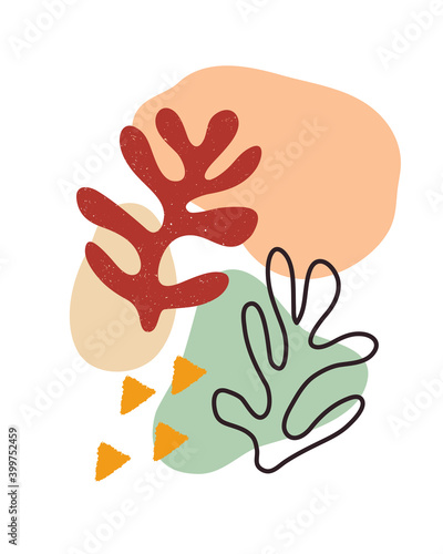 Fototapeta Vector contemporary composition with aesthetic hand drawn abstract leaves and fluid shape forms