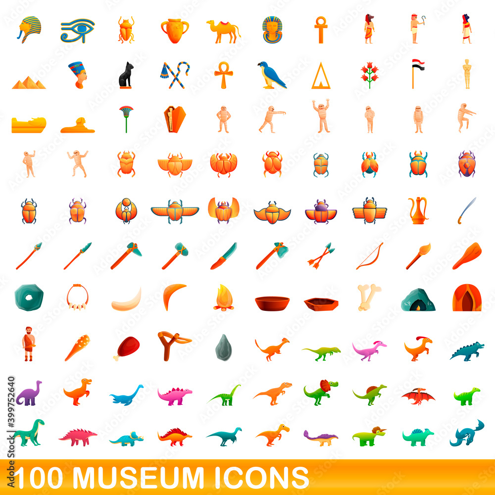 100 museum icons set. Cartoon illustration of 100 museum icons vector set isolated on white background 100 museum icons set. Cartoon illustration of 100 museum icons vector set isolated on white background