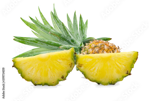 pineapple with slices an isolated on white background.Clipping Path