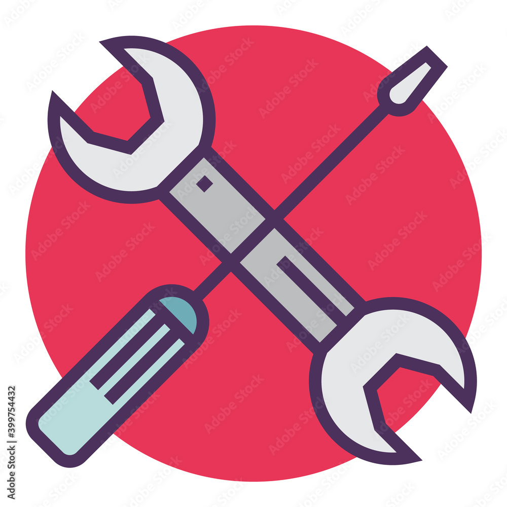Construction Design Screwdriver Wrench Flat Icon Isolated On White Background Construction Design Screwdriver Wrench Flat Icon Isolated On White Background
