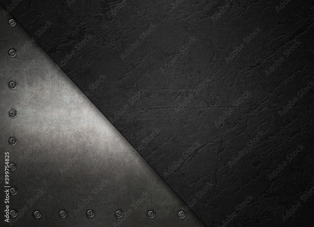 Old steel metal plates with rivets on a black background. Metal texture for design. 3d illustration Old steel metal plates with rivets on a black background. Metal texture for design. 3d illustration