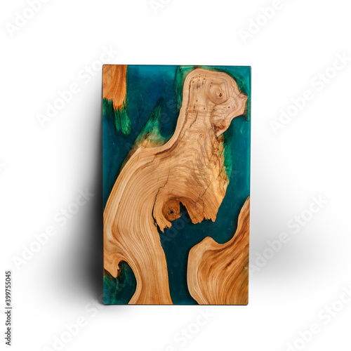 The table top made of epoxy resin and wood