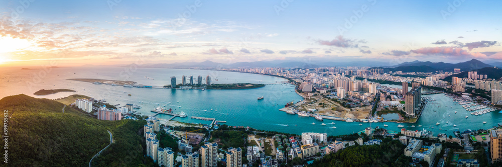 Aerial photography of the architectural landscape of Sanya, China - obrazy, fototapety, plakaty 