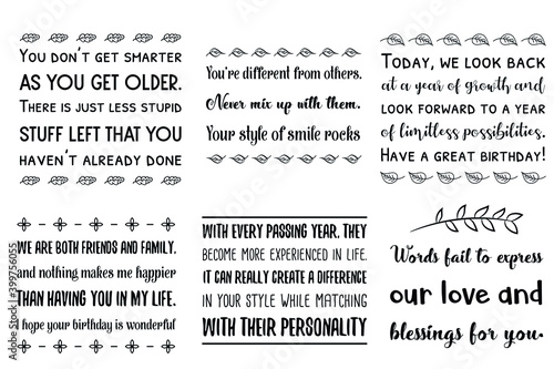 Set of Calligraphy saying for print. Birthday wishes,  happy birthday day