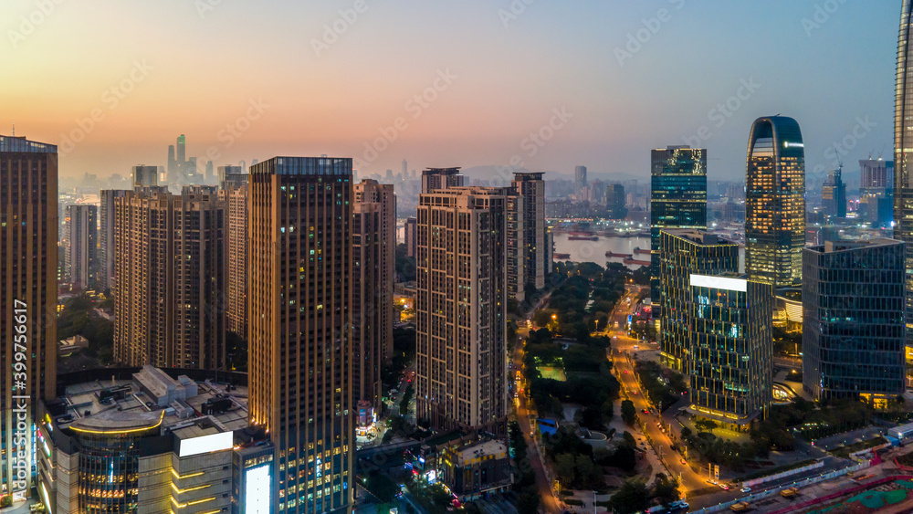 Aerial photography of modern Chinese urban architecture landscape night view