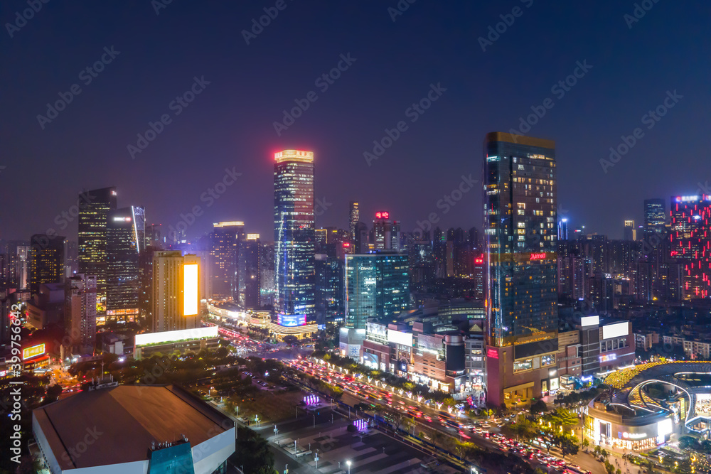 Fototapeta Aerial photography of modern Chinese urban architecture landscape night view