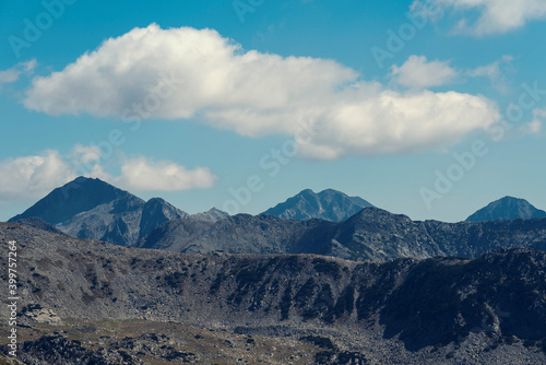 Beautiful view of National park Pirin mountain tops in a sunny summer day in Bulgaria