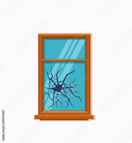 Window broken with cracked glass vector illustration.