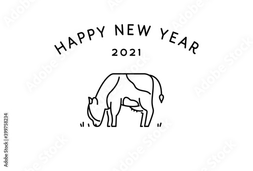2021年年賀状テンプレート／丑年／牛／おしゃれ／シンプル／お正月／かわいい／アイコン